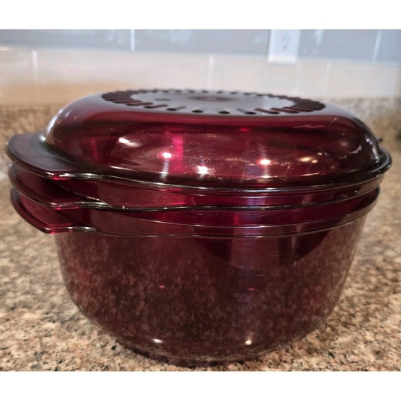 Tupperware Other - Tupperware Microwave Stack Cooker 3 Piece Cranberry Red 1.75 & 3Qt Bowls w Lid
